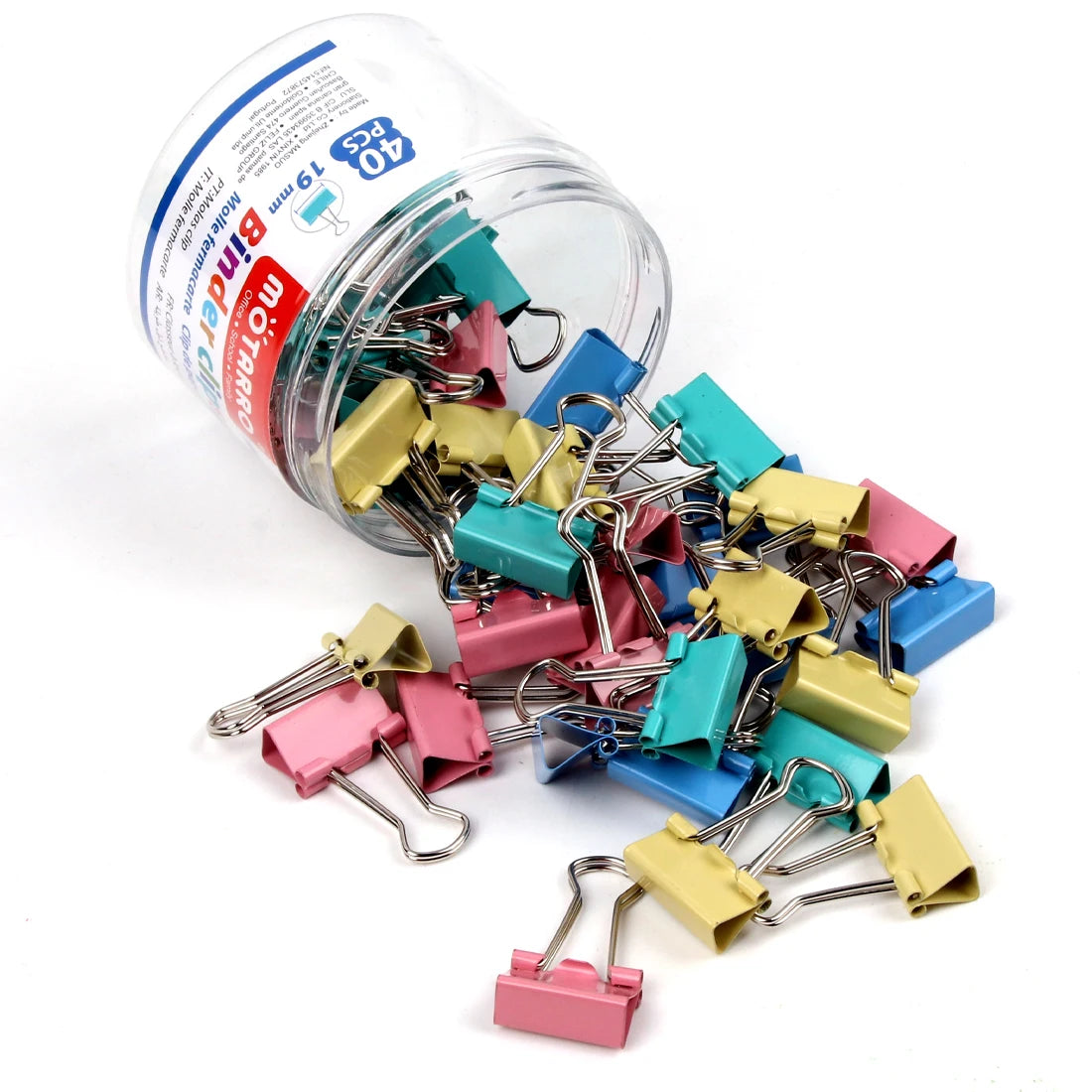 MOTARRO 40Pcs 19mm New Colorful Dovetail Clip Effortless Binder Clip Long Tail Clip For School Office Learning Supplies 1Box