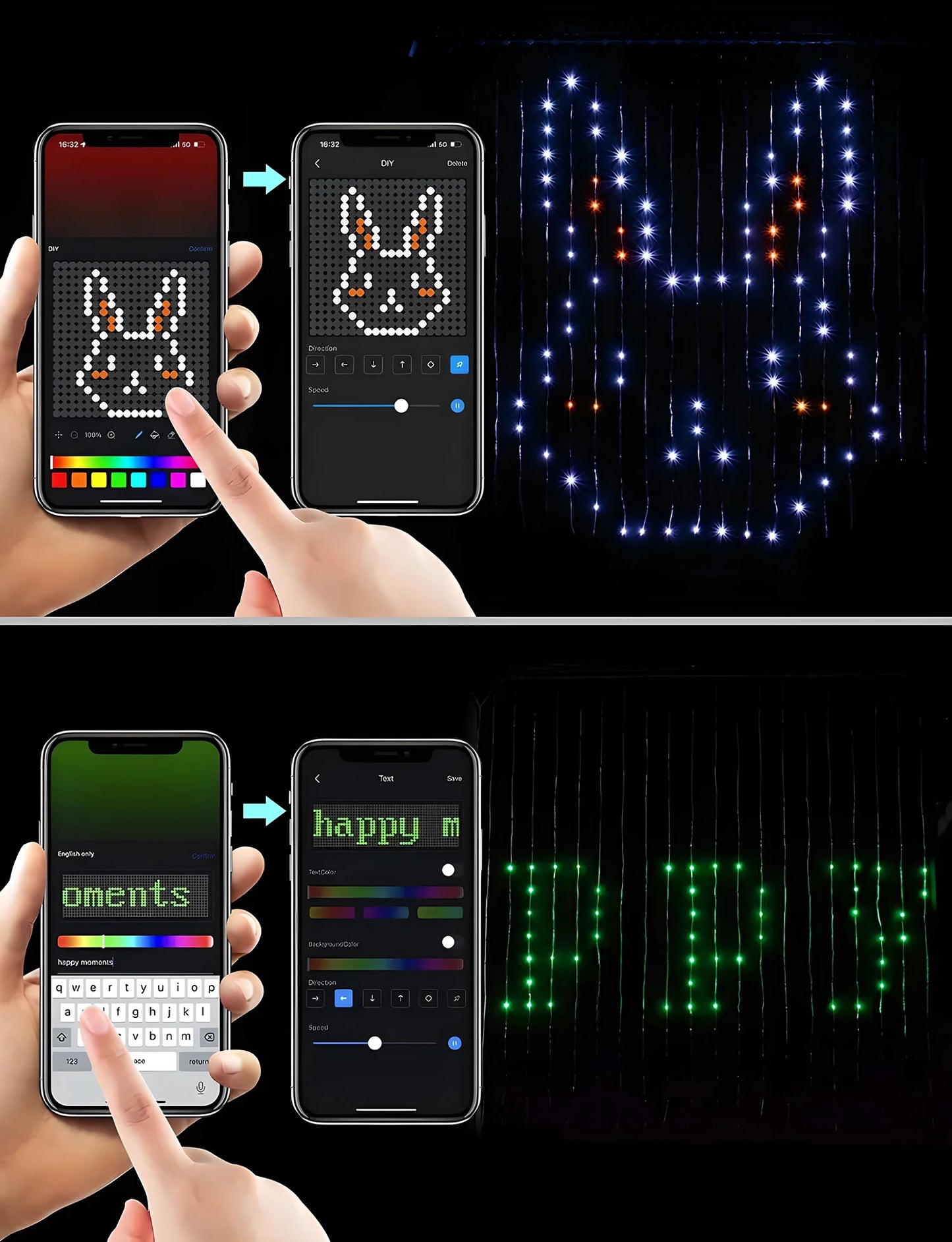 6.6x6.6FT Smart Curtain Lights 400LEDs Music Sync Dynamic DIY Dimmable USB Curtain Fairy String Lights Christmas Holiday Decor