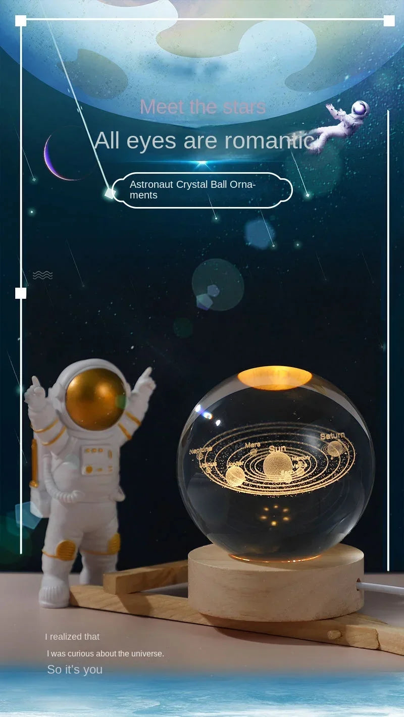 Engraved Crystal Ball Night Light with Wooden Base - Perfect Gift for Valentine's Day and Anniversary galaxy light