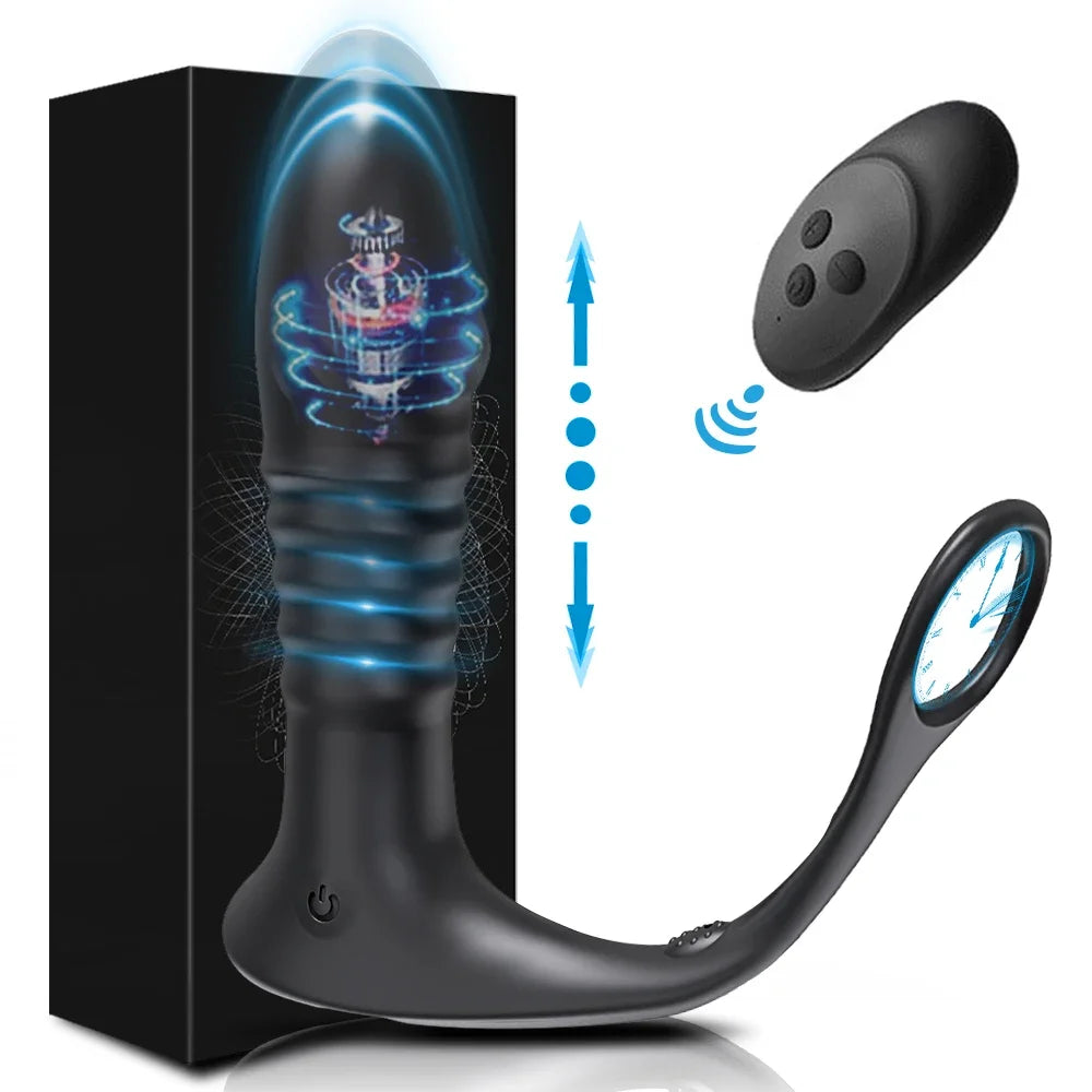 4in1 Thrusting Vibrating Anal Vibrator Prostate Massager Cock Ring Anal Plug G Spot Massager Male Sex Toys for Men Women Couples