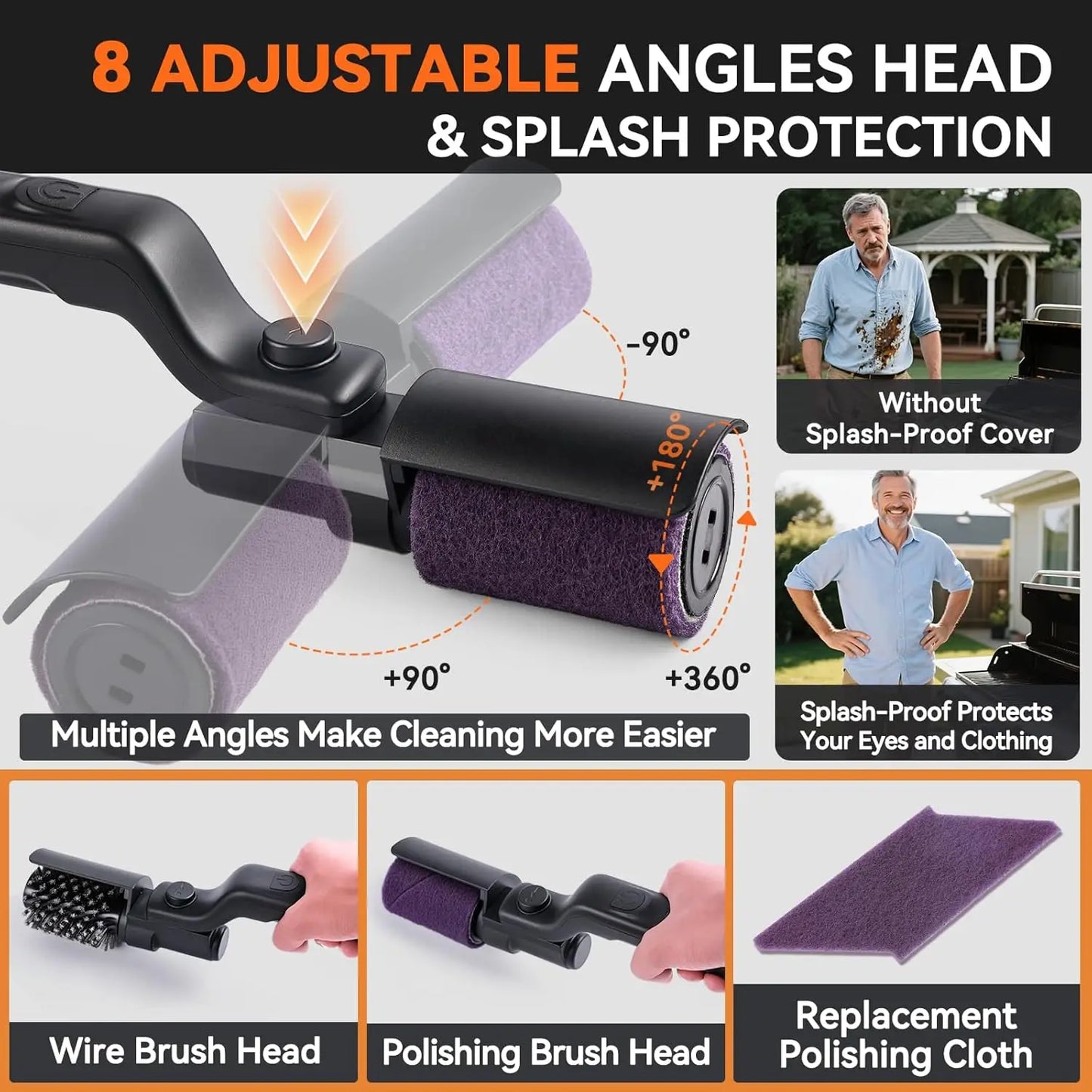 Electric Grill Brush Cleaning BBQ Cleaner Brush Cordless Rechargeable Rotary Adjustable Outdoor Heavy oil Stains Clean Tool