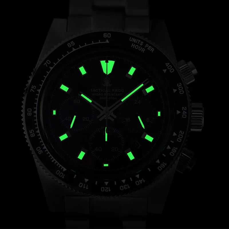 Tactical Frog Chronograph Watch Sapphire Crystal Mirror Ceramic Bezel V2 Solar VS75A Eco-Drive Quartz 20Bar Luminous Mens Watch