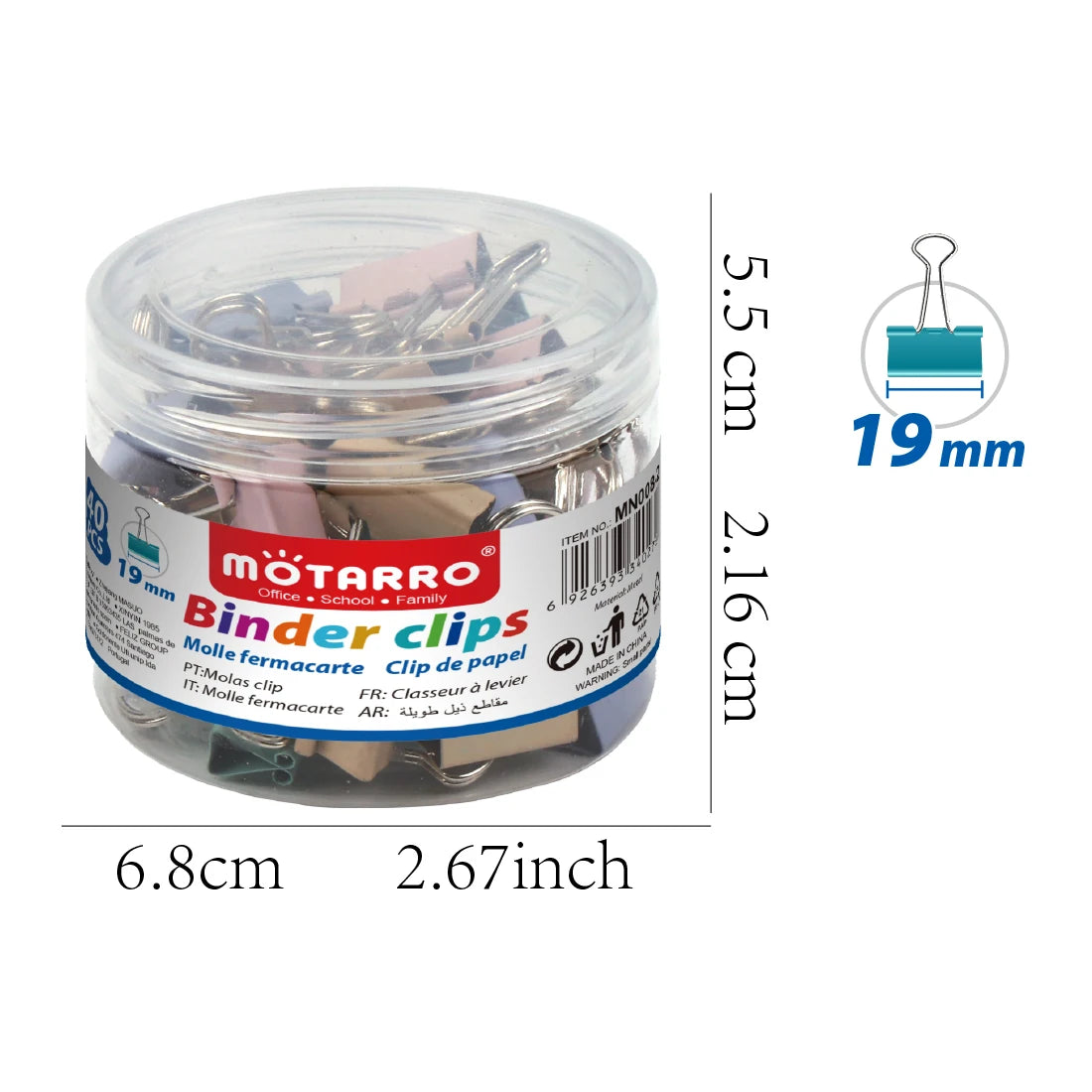 MOTARRO 40Pcs 19mm New Colorful Dovetail Clip Effortless Binder Clip Long Tail Clip For School Office Learning Supplies 1Box