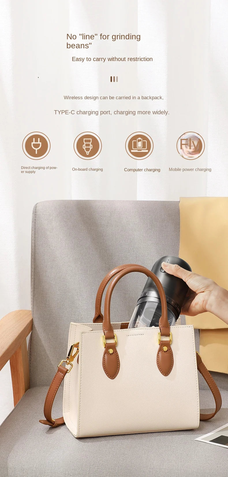 Portable 1800mAh Electric Coffee Bean Grinder 40 Gears External Adjustable Home Rechargeable Grinders Household Coffee Machine