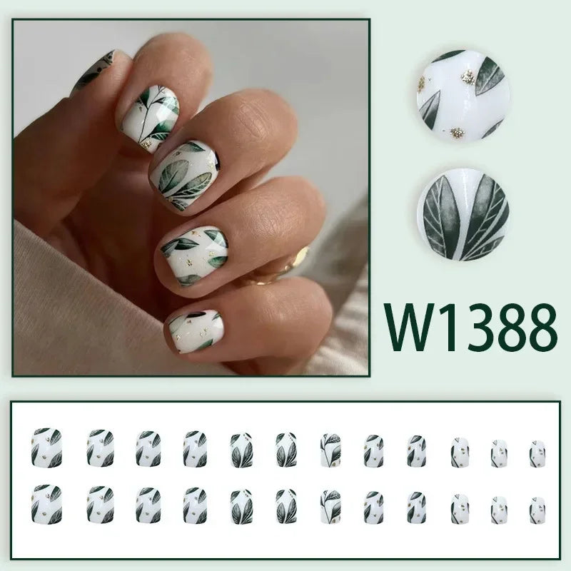 Black Ink Style Fake Nail with Jelly sticker Press on False Nails Wearable Round Head Oval Full Cover Nail Tips