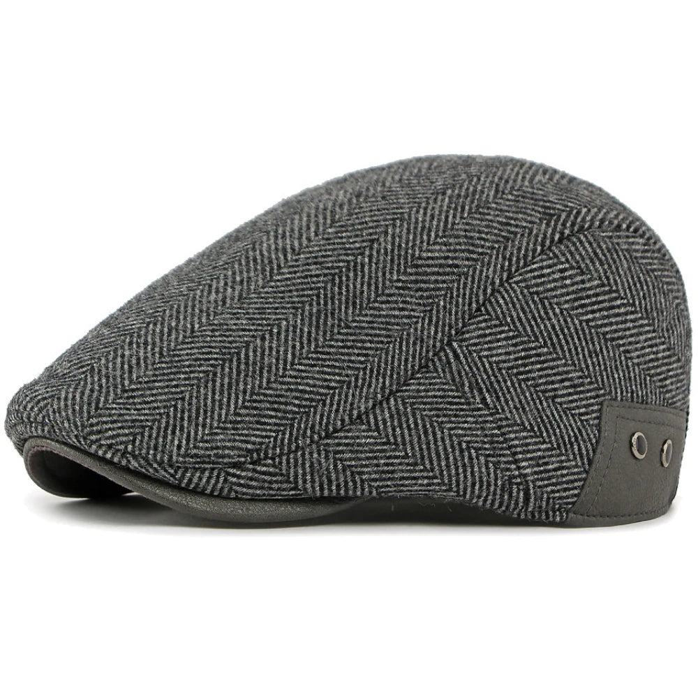 HT5025 Beret Cap Striped Beret Hats with Ear Flaps Male Female Adjustable Ivy Flat Cap Fleece Lined Winter Hat Women Mens Berets