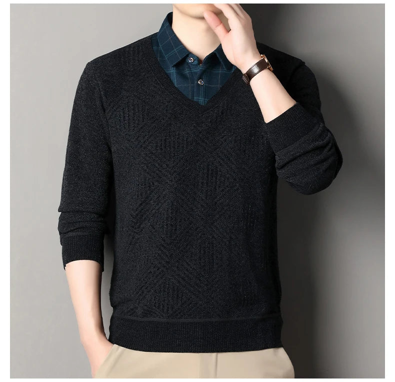 Fashion Thick Fleece Sweater Men's Knitting Pullover Men Winter Autumn Clothing Polo Neck Thickened Warm Pullovers