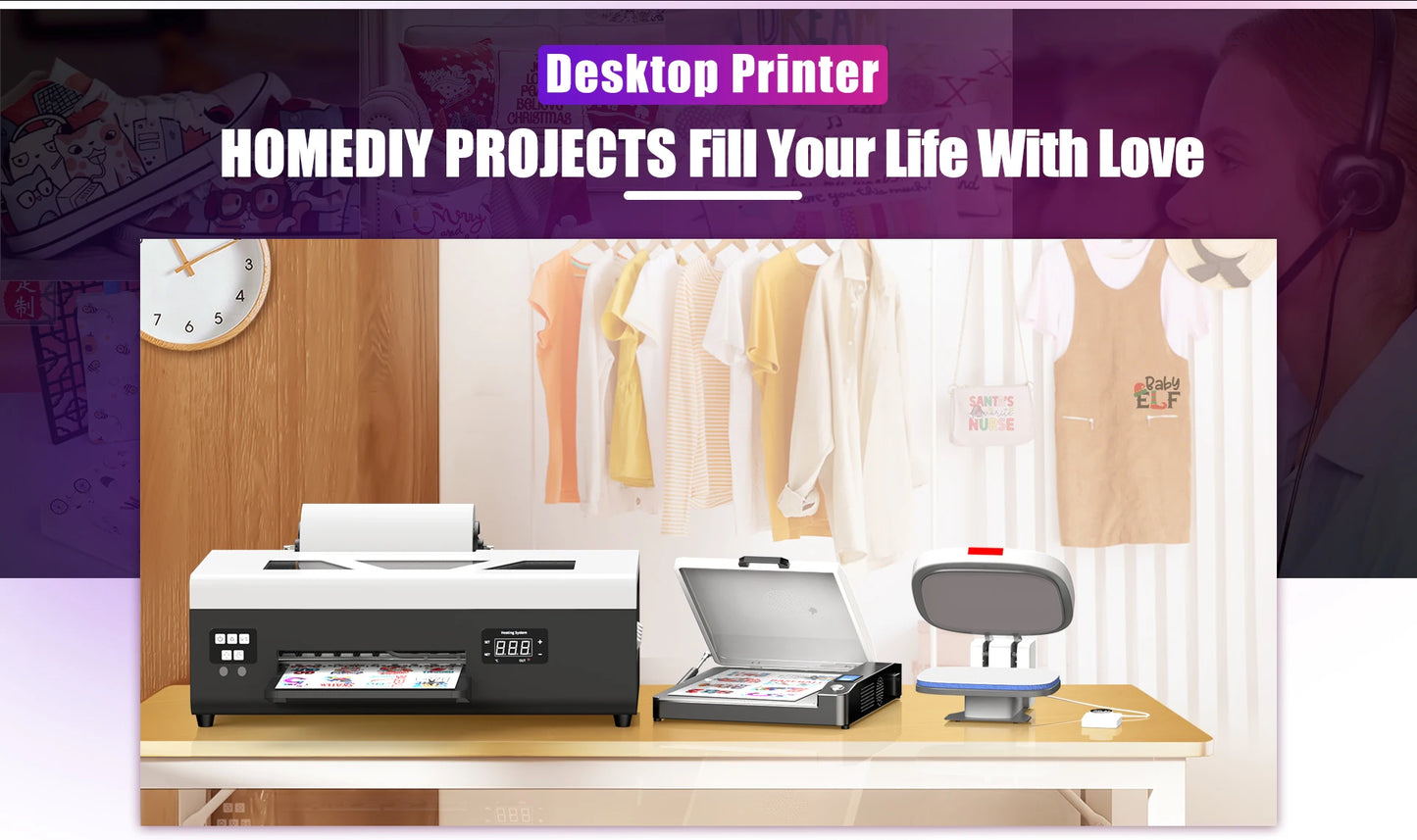 8 Inch A4 DTF Printer Bundle-L800 Direct to Film Printing Machine A4 with DTF Oven DTF Printer A4 for T-Shirts fabrics hoodies