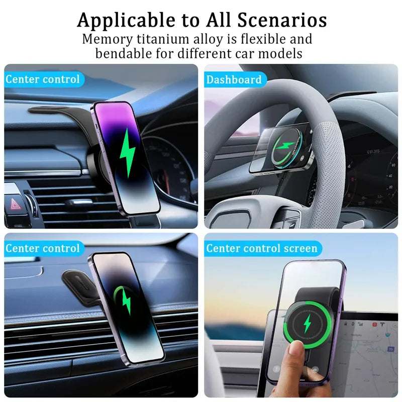 Magnetic Car Wireless Charger Fast Charging Car Phone Holder Center Control Screen Dashboard for iPhone 15 14 13 12 Pro Max Mini