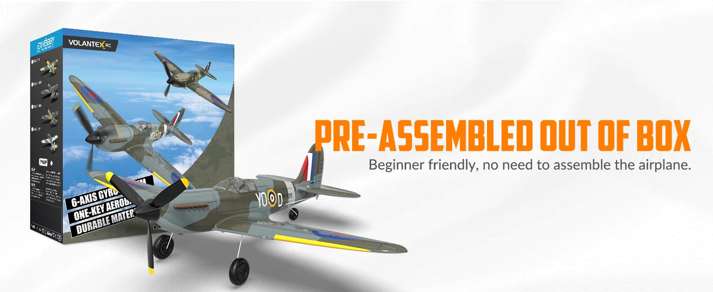 Volantex New Spitfire RC Plane EPP 400mm Wingspan RC Fighter One Key Aerobatic 2.4G 4CH RTF Warbird Plane