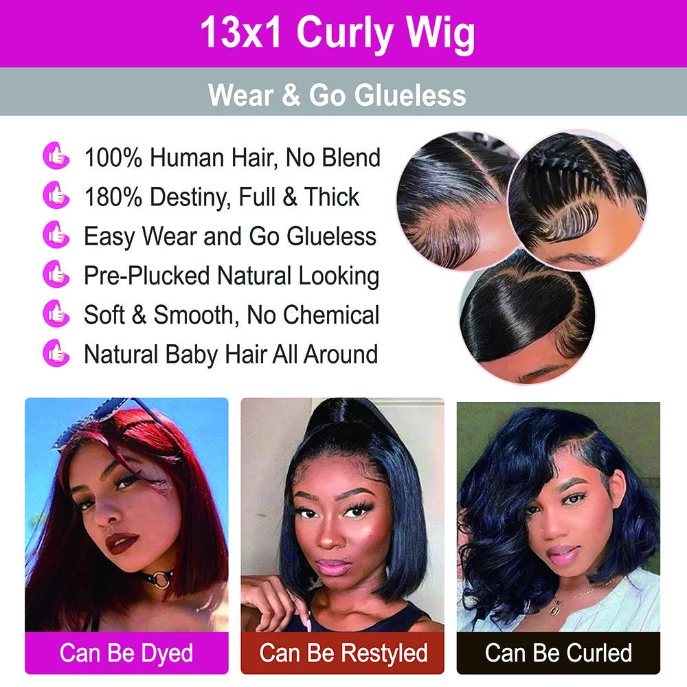 99J Wigs Human Hair Cheap Pixie Cut Wig 13X1 Transparent Lace Wig For Women Short Curly Human Hair Wig 180 Density