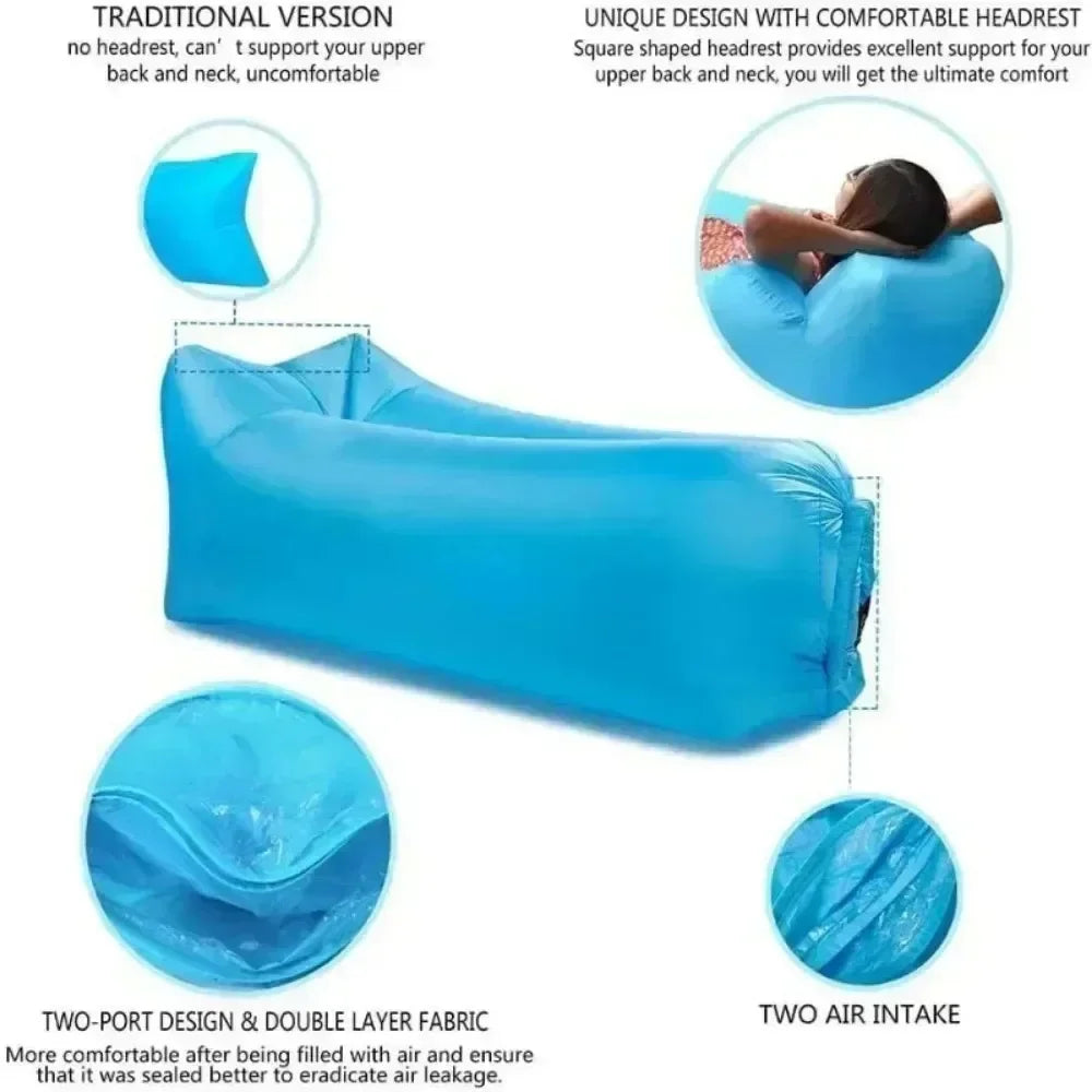 Lazy Inflatable Sofa Home Living Room Recliner Foldable Sleeping Bag Beach Camping Air Bed Outdoor Backyard Lunch Break Mattress
