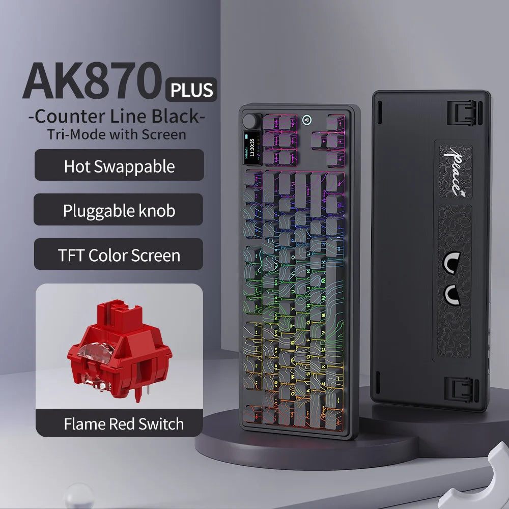 AJAZZ AK870 PLUS wireless three-mode mechanical keyboard hot-swappable screen gaming keyboard 87 keys