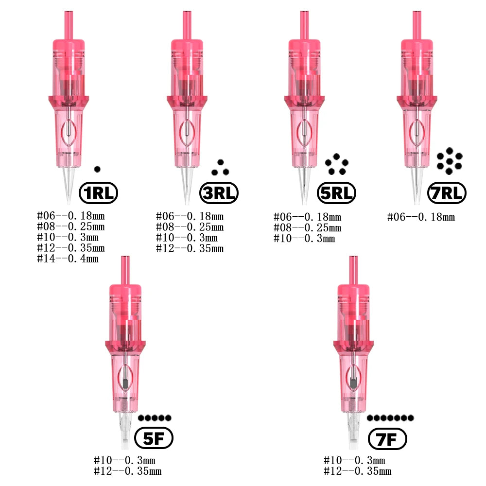 Ambition Pink Tattoo Cartridge Needle RL/F 20pcs 0.2mm 0.25mm 0.3mm 0.35mm Round Liner Mix Needle 1RL 3RL 5RL for Tattoo Machine