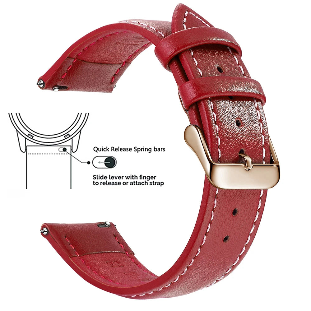 Top Grain Genuine Leather Watch Band, Quick Release 18mm/20mm/22mm Watch Straps, Fits Samsung Galaxy Watch, Garmin Huawei Watch