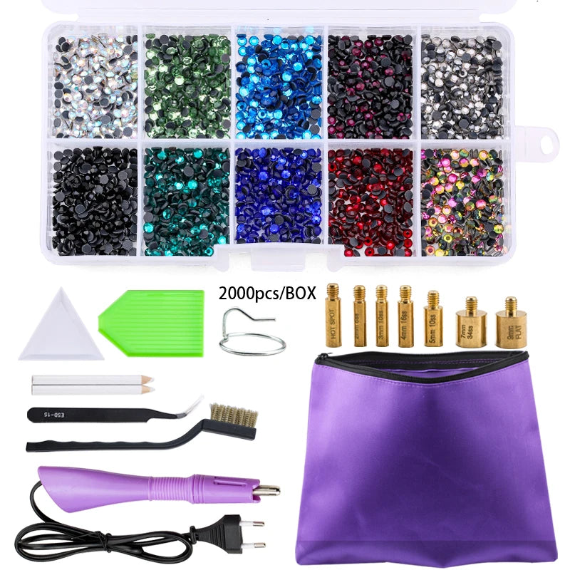 QIAO Hotfix Rhinestones Applicator Tools Kit Iron on Essential Rhinestone Set for Garment Bag Shoes DIY Craft