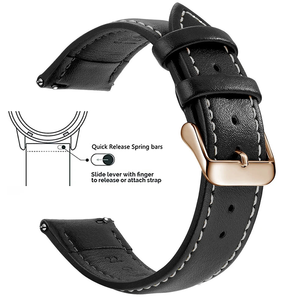 Top Grain Genuine Leather Watch Band, Quick Release 18mm/20mm/22mm Watch Straps, Fits Samsung Galaxy Watch, Garmin Huawei Watch