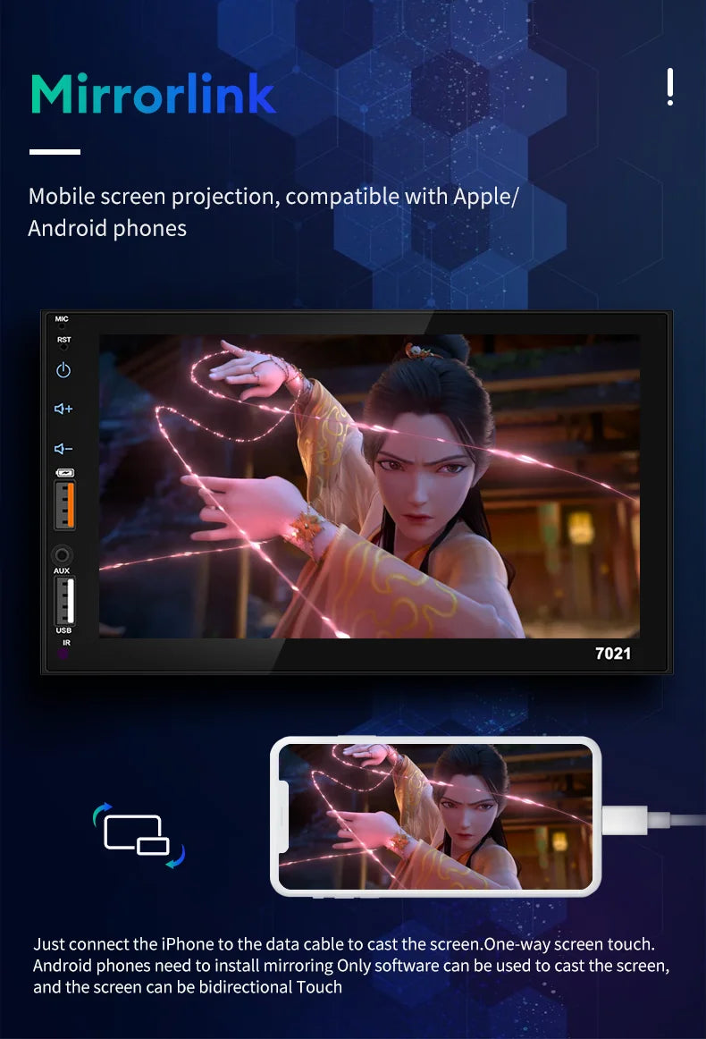 Acodo 7Inch Carplay Android Auto Player Dual USB Capacitive Screen Touch HD Car MP5 Player USB FM Bluetooth TF Card Touch Screen