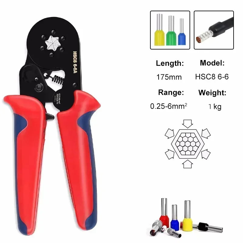 Manual Crimping Pliers HSC8 6-4A/HSC8 6-6A Tube Terminal Crimping Tool With Terminal Tip Set for Home Improvement and Electrica