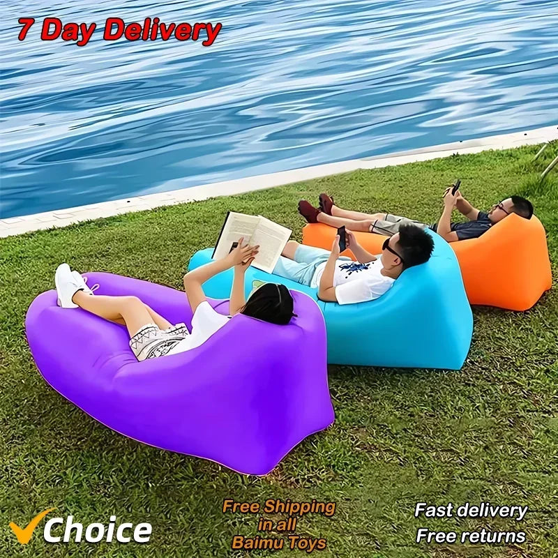 Outdoor Portable Inflatable Sofa Inflatable Outdoor Air Sun Inflatable Lounger Blow Up Chair Bag Banana Camping Air Bed Beanbag