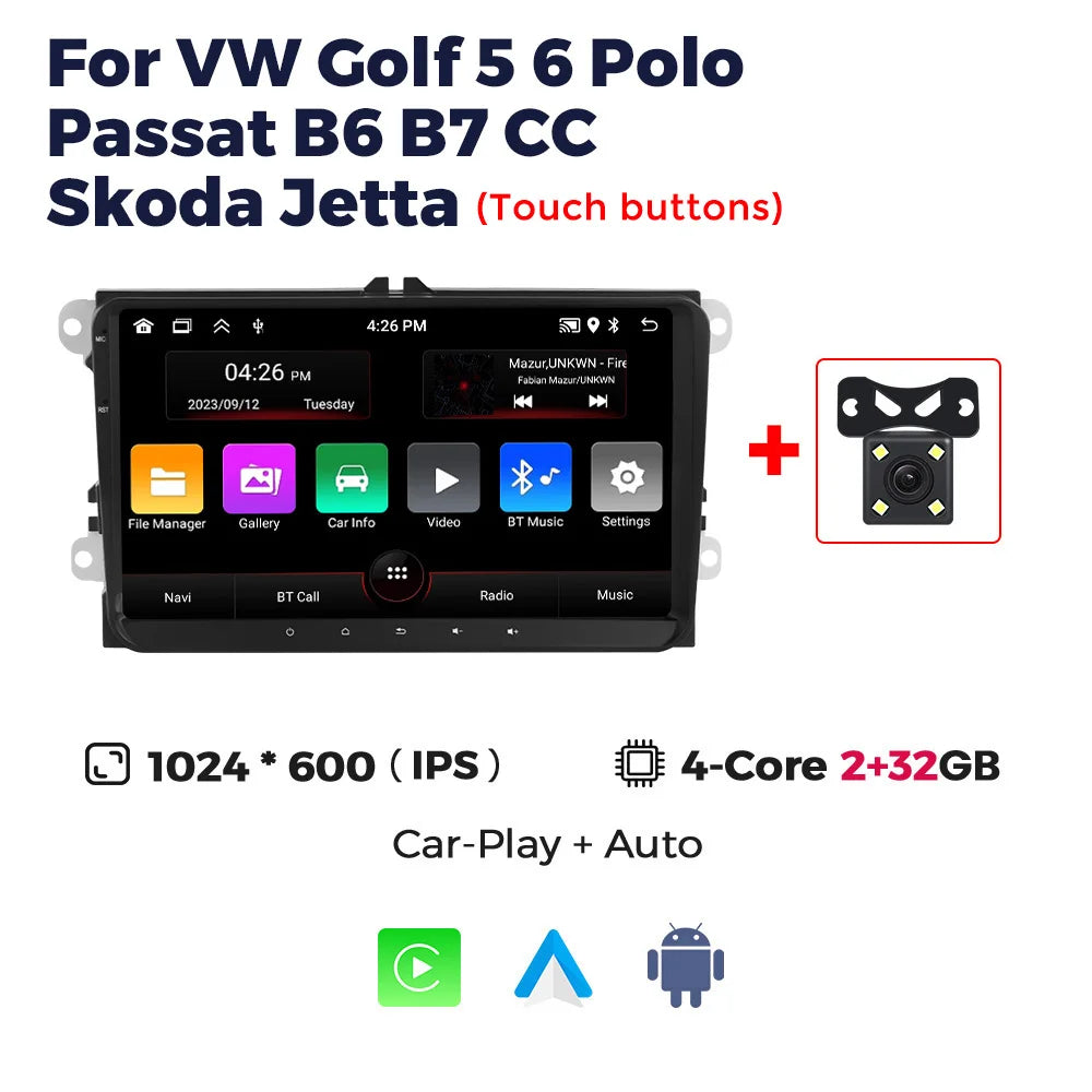 7/8/9" Android13 BT GPS Car Multimedia Radio for Volkswagen VW Golf 5 6 Polo Passat B6 B7 CC Skoda Jetta Tiguan Touran GOLF POLO