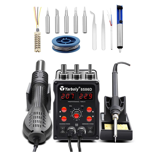 8586D Heat Gun Electric Soldering Iron Dual Digital Display 2 in 1 Welding Station Welding Maintenance Tool