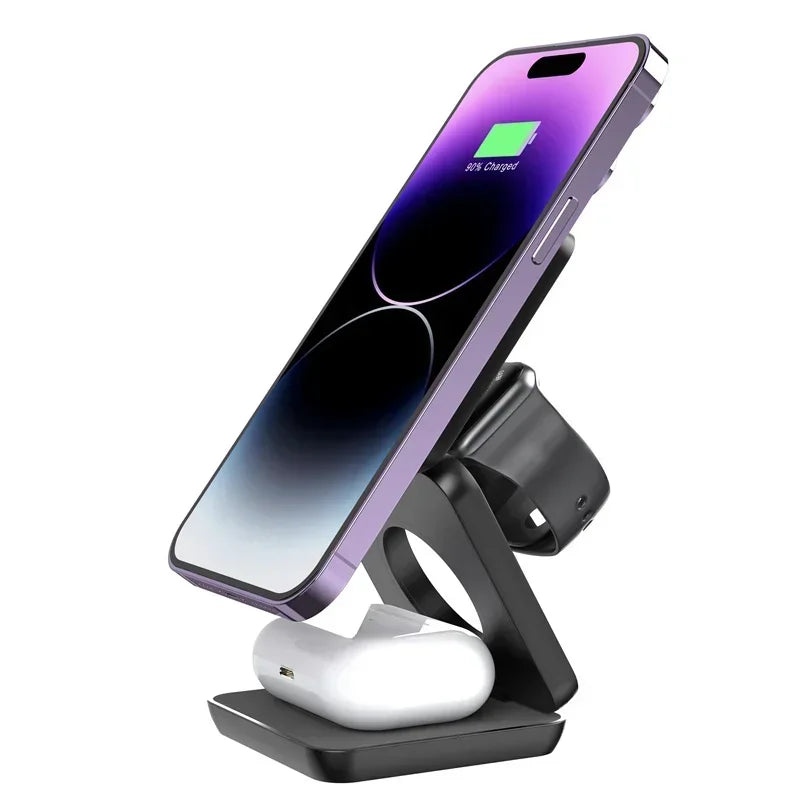 3 In 1 Foldable Magnetic Wireless Charger Stand For iPhone 15 14 13 12 Pro Max Apple Watch AirPods Fast Charging Station Holder