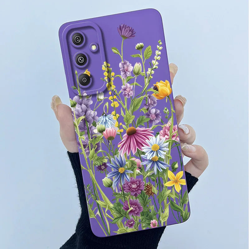 For Samsung Galaxy M34 M35 5G F34 5G Simplicity Flowers Liquid Shockproof Silicone Soft Phone Cover For SamsungM34 5G Case