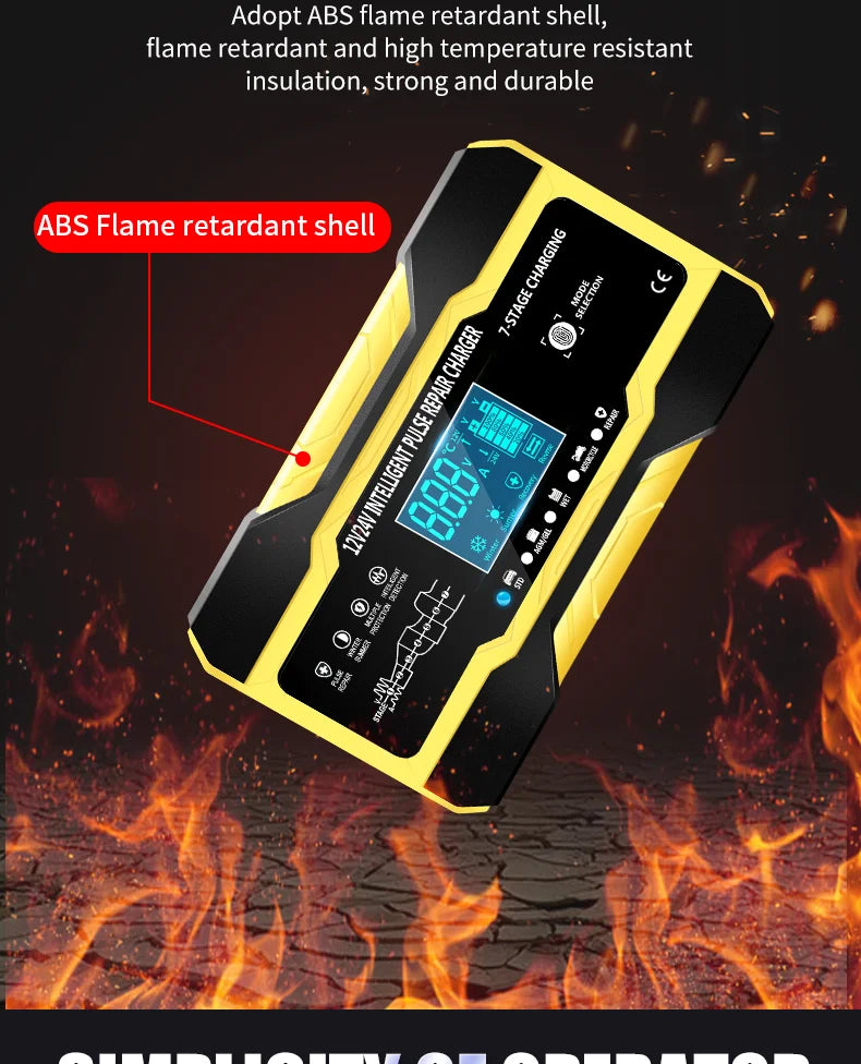 12V-24V Car Battery-Charger Full Automatic 12V 10A Digital Car Battery Charger Pulse Repair for AGM GEL WET Lead Acid