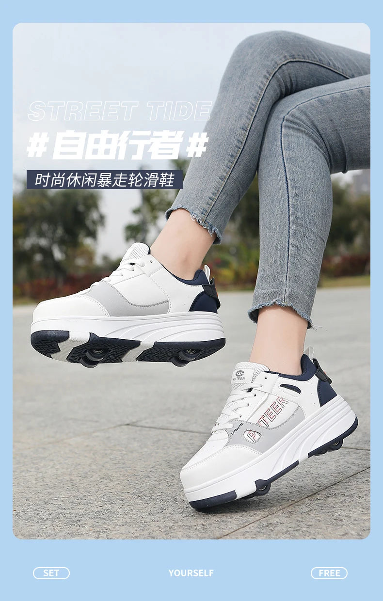 Student roller skates, detachable four-wheel roller skates, size 31-40 multifunctional sports shoes for boys and girls