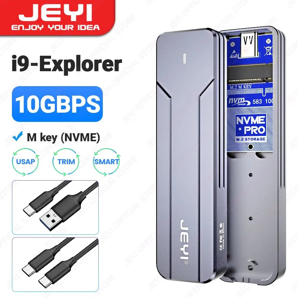 JEYI M.2 NVMe NGFF SSD Enclosure, Full Aluminum USB 3.2 Gen 2 10Gbps PCIe Or SATA 6Gbps M-Key B- Key M.2 Case Support Trim UASP