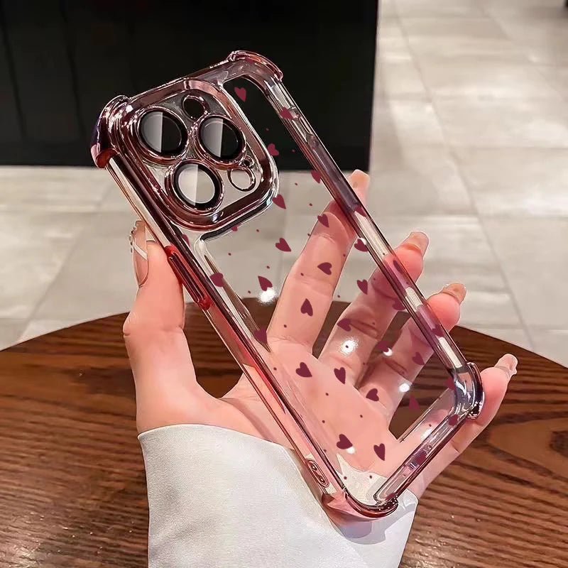 Cute Love Heart Electroplated Airbag Case For Realme 15 14 Pro Plus 15T 5G C53 C51 C85 C55 C15 C20 C35 C33 12 13 9 Pro Plus GT 7