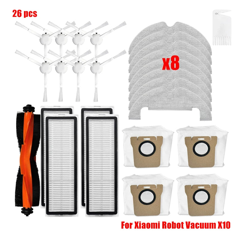 For Xiaomi Robot Vacuum X10 Robot Vacuum Cleaner Parts Replacement Main Side Brush Hepa Filter Mop Cloth Dust Bag Accessories