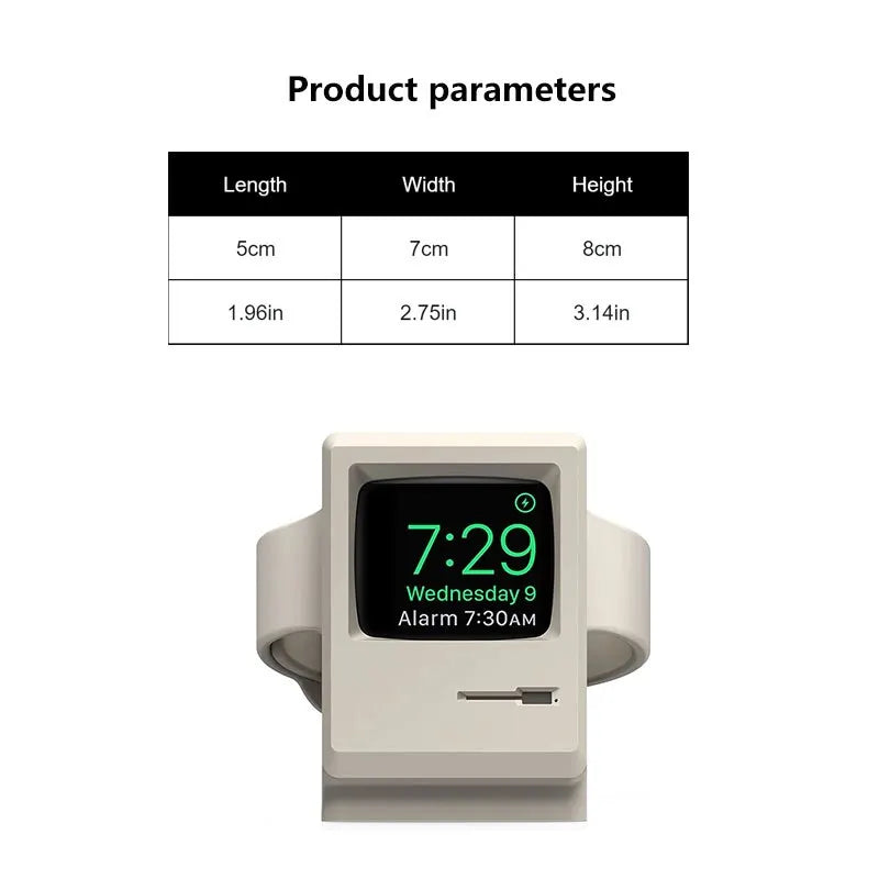 Silicone Charger Stand For Apple Watch 7 6 5 4 IWatch 3 2 1 Charging Dock Holder Retro Computer Pattern Keeper Bracket Base