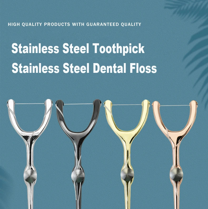 Replaceable Dental Floss Stainless Steel Y Shape Floss Holder Reusable Toothpick Portable Hilo Dental Floss Dental Teeth Sticks