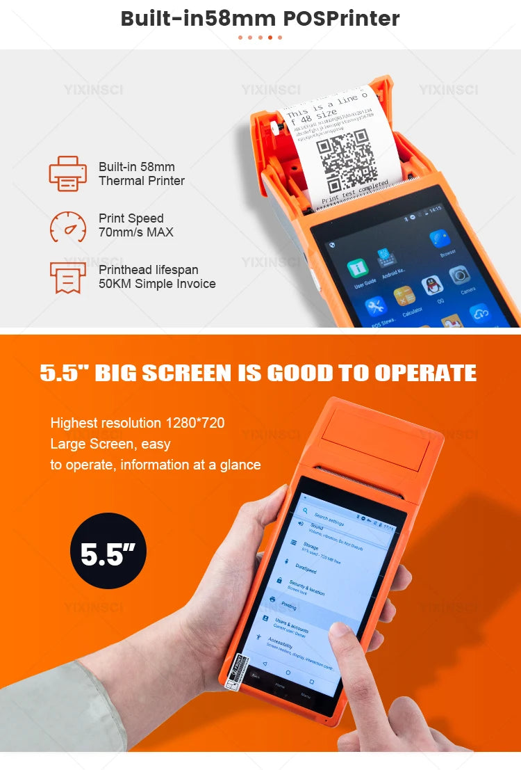 Handheld PDA Q3Pro/Q2Pro/Q1 4G Android 8.1 POS Machines Portable Electronic Ticket Printer 5.5 HD Support WiFi Scan POS System