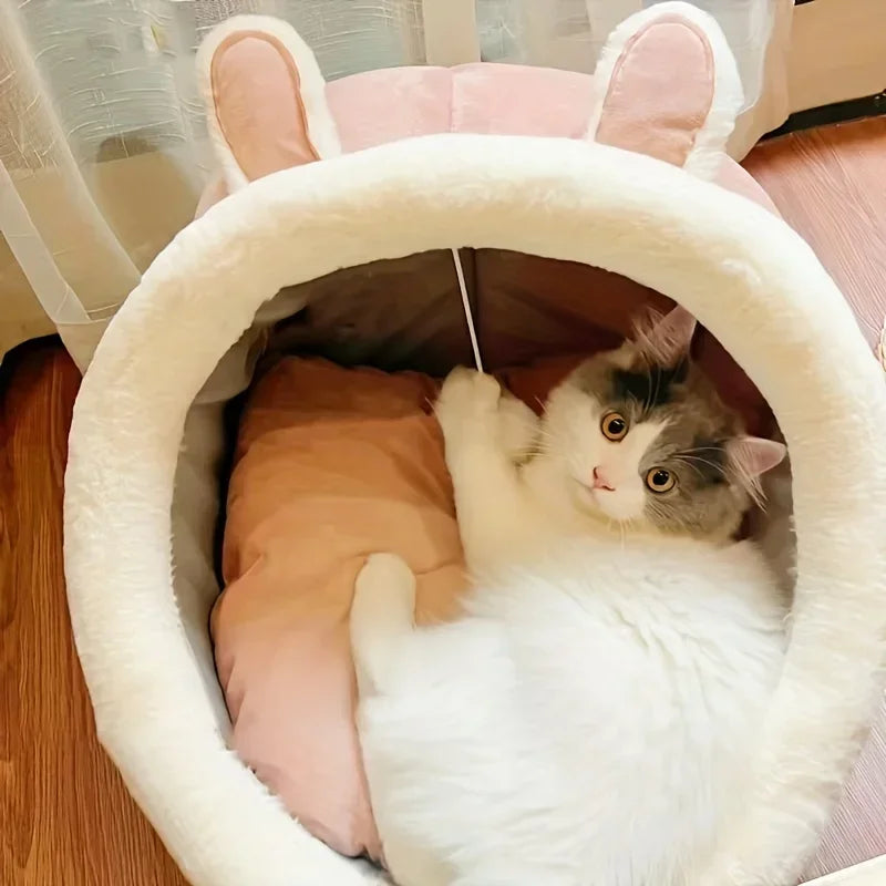 Puppy Cat Cave Bed with Washable Cushion Soft Warm Hideout Cute Pink Beds And Furniture Basket for Dog Pet Accessories