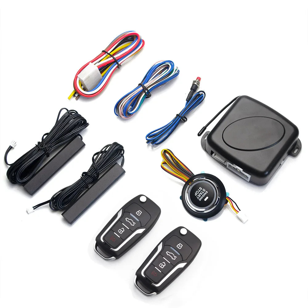 Car Alarm Remote Control PKE Car Keyless Entry Engine Start Alarm System Push Button Remote Starter Stop for 12V Cars Autostart