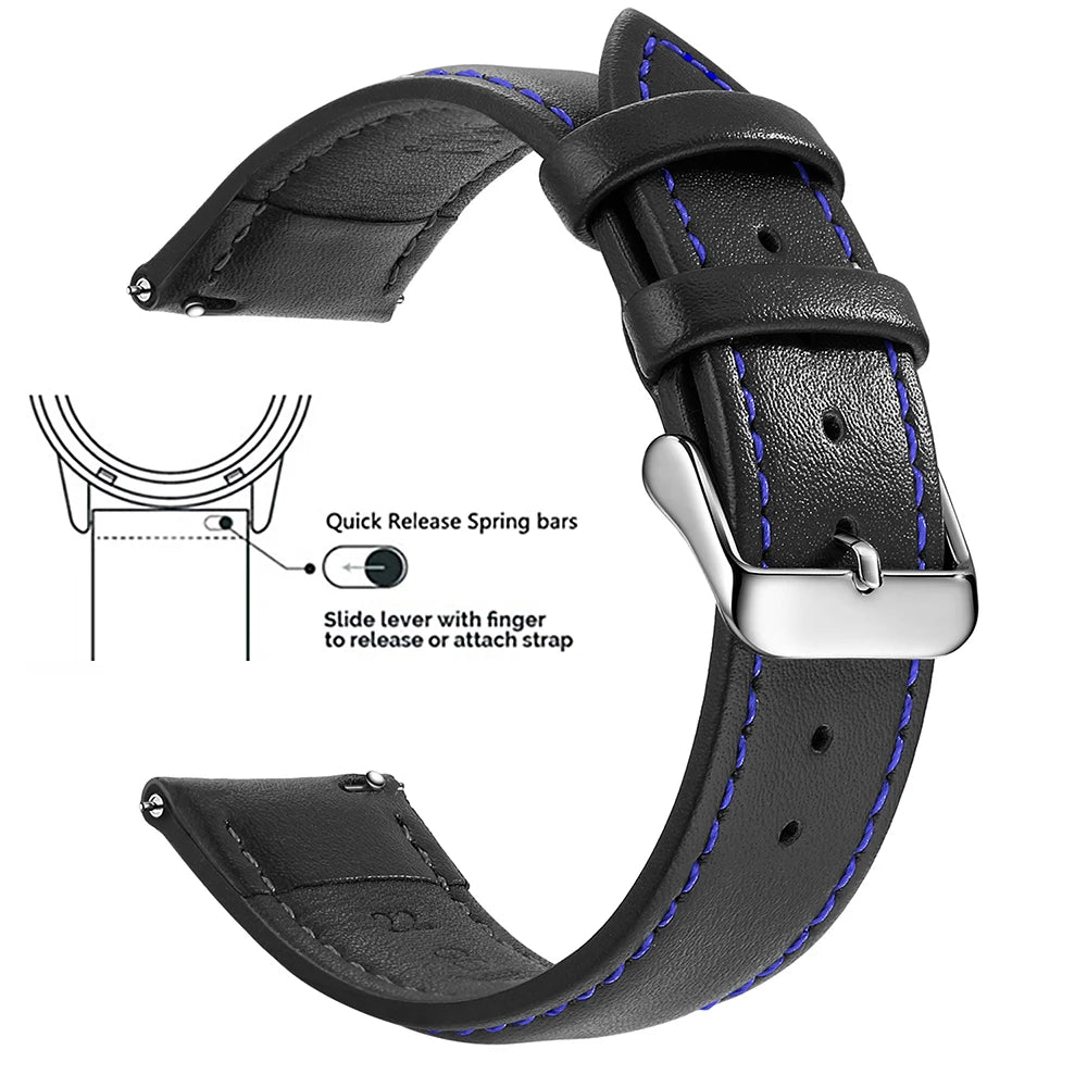 Top Grain Genuine Leather Watch Band, Quick Release 18mm/20mm/22mm Watch Straps, Fits Samsung Galaxy Watch, Garmin Huawei Watch