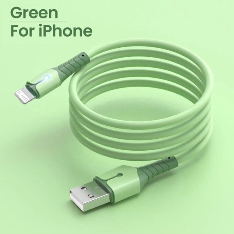 3A USB Cable For iPhone 14 13 12 11 Pro Max Mini XS X 6s 7 8 Plus iPad Liquid Silicone Fast Charging Cable Data Cable