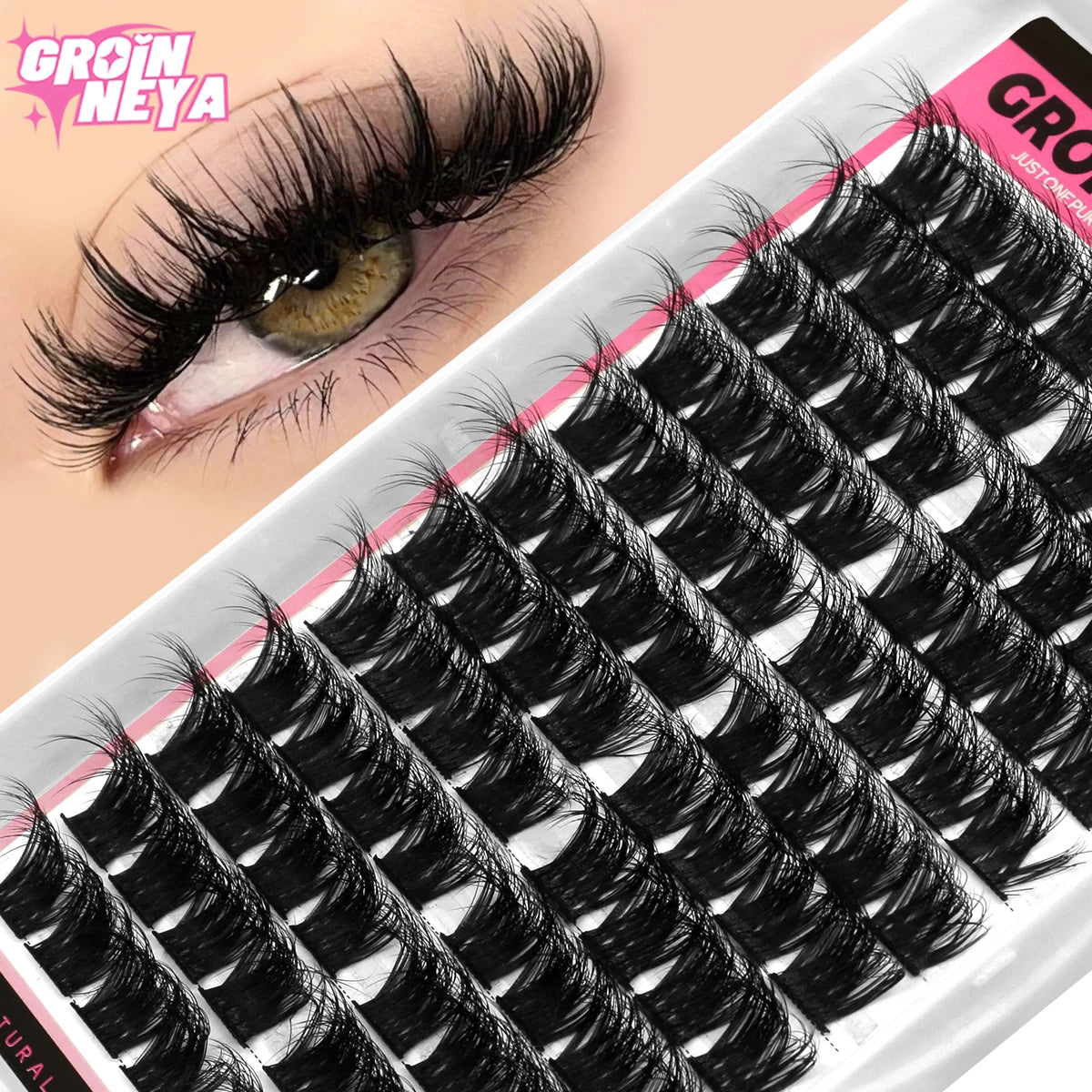 GROINNEYA Cluster Lashes Mixed Tray Faux Mink Lash Individual Eyelash Extension DIY Lashes Clusters Extensions at Home