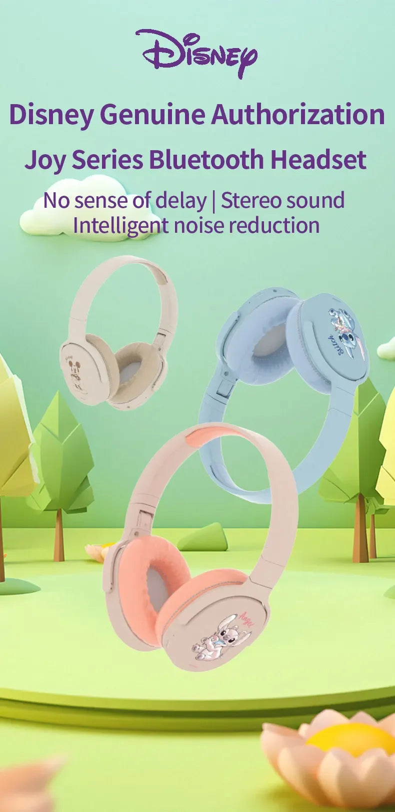Disney P2961 Stitch Bluetooth Headphones Hifi Stereo Over-ear Headset Gamer Sports Wireless Earphones TF/AUX Music Player