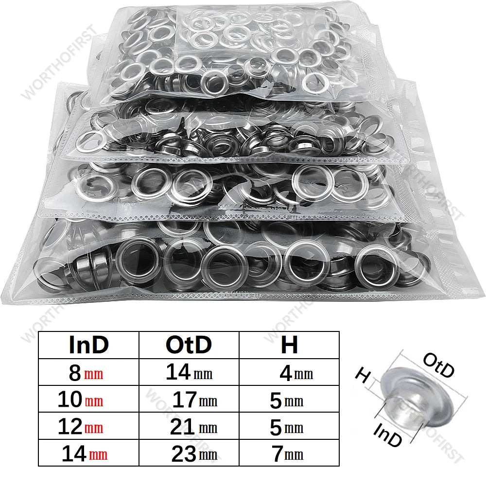 Stainless Steel Eyelets Grommet with Multifunctional Hand Press Tool Kit Round Rings Punch for Tarpaulin Curtains Leather Crafts