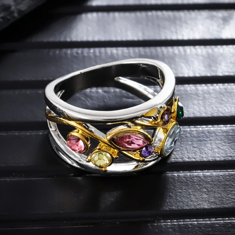 2024 Exquisite Hollow Out Multi-Color Zirzon Crystal Rings for Women Engagement Jewelry for Lady Accesorios Mujer