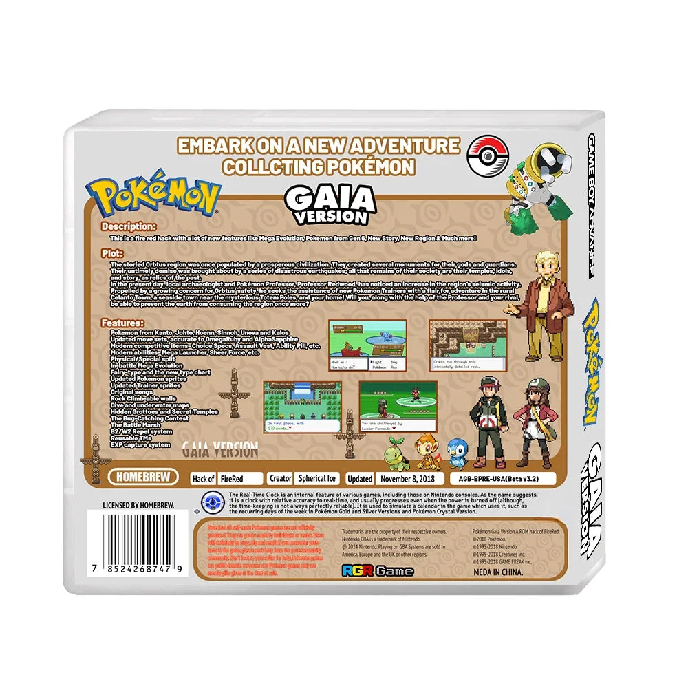 GBA RTC Pokemon  Real Clock  New Version 2.0 Game Card  Featured Popular English Games