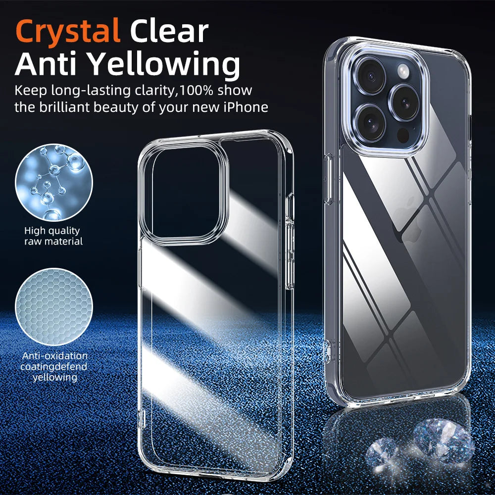 Ultra Thin High Transparent Hard PC Case For iPhone 16 15 14 13 12 11 Pro Max Slim Shockproof Bumper Phone Cover