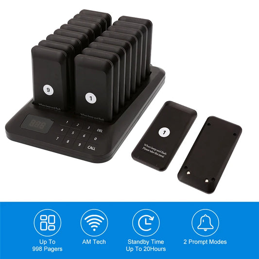 Wireless Restaurant Pager Food Truck 16 Vibrator Bell Coasters Buzzer Beeper Receiver Calling System For Bar Cafe Hotel