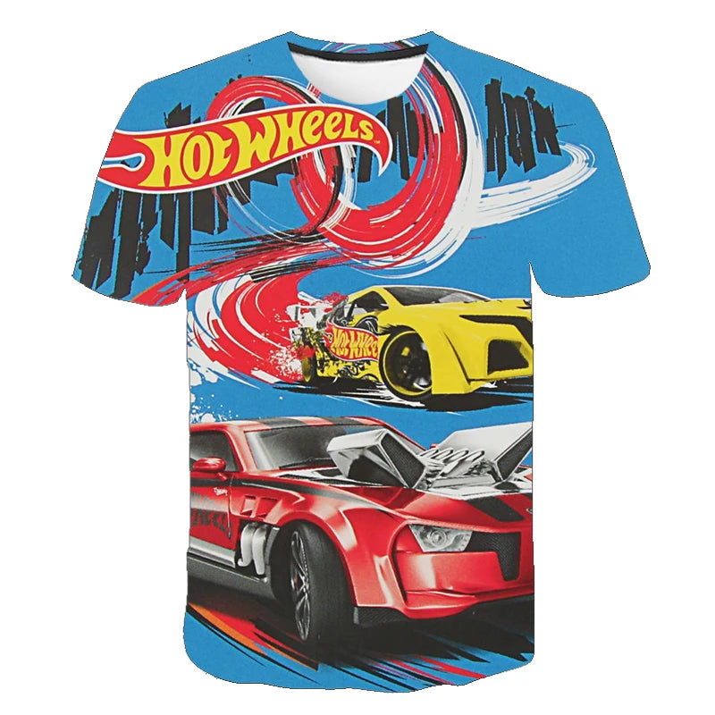 2024 Hot Summer 4-14 Years Children's Kids Cool Boy Cute Girls Lightweight and Breathable Graphic Print T-Shirt Wheel Tops