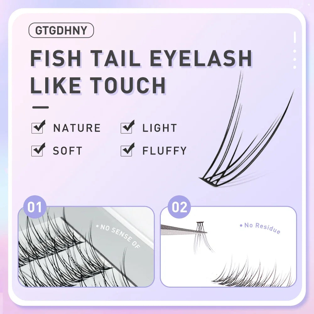 Fish Tail Cluster Eyelash A/M Shape Spikes Lashes Individual Dovetail Makeup Extension Wispy Premade Fans Natural Fluffy 3Rows