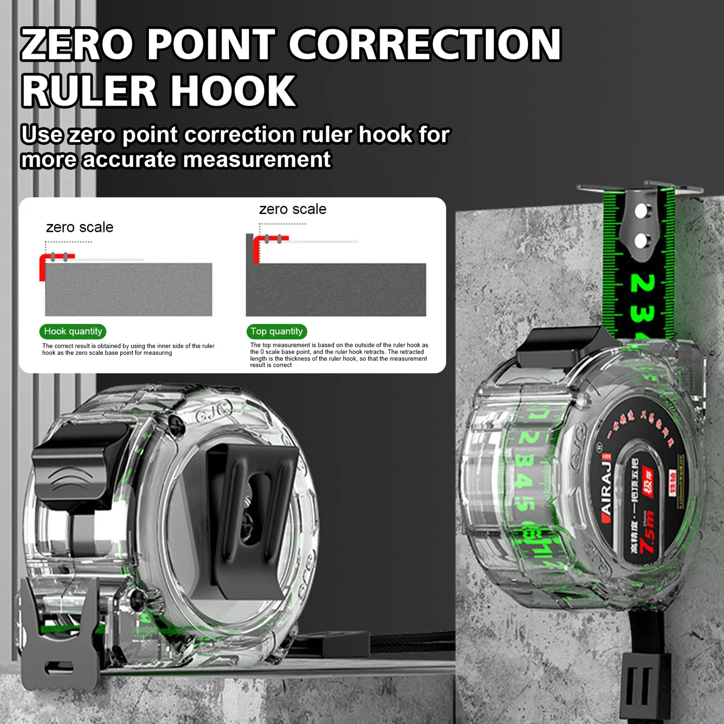 5M/7.5M/10M Black Fluorescent Tape Measure High Precision Thickened Tape Measure Wear-resistant and Drop-proof Tape Measure